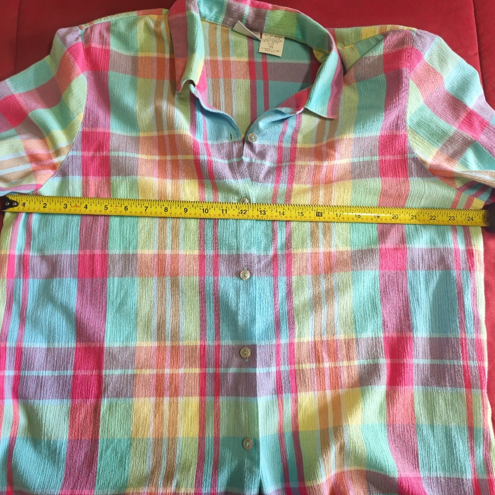 Koret Francisca Vintage Plaid Button Up Shirt 18W Pastel Shoulder Pads 80s 90s!! - Picture 8 of 9